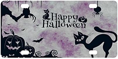 Happy Halloween Kitten Pumpkins Bats Strong And Durable Aluminum Car Metal License Plate Frame for Women/Men Four Holes Tag 12" X 6"