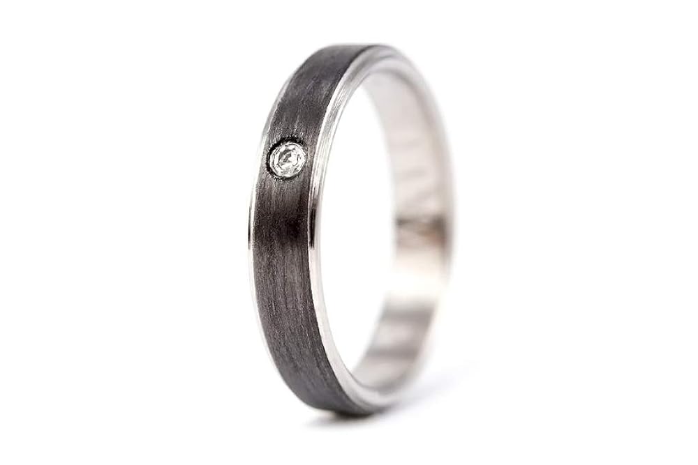 Women's titanium and carbon fiber ring with Swarovski. Unique wedding band. Water