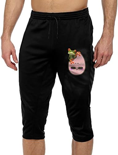 Frog In Emoji Eggshells Active Mens Lightweight Relaxed Fit Drawstring Woven Capri Pant L