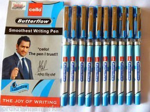 Cello butterflow smooth writing fine ball pen blue x 10 pen lot