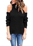 Astylish Women High Neck Cut Out Cold Shoulder Ribbed Knit Sweater Pullover Top