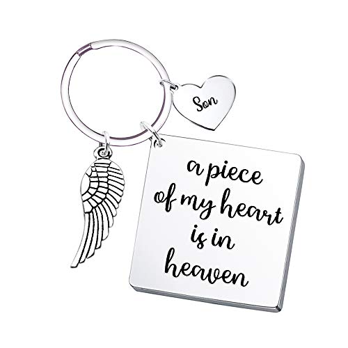 Son Memorial Keychain Angel Wing- A Piece of My Heart is in Heaven- Remembrance Sympathy Gift