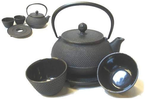 Vintage Gourmet ® Tetsubin Japanese Style Cast Iron Black Hobnail Teapot Set, Kettle 0.6L, Trivet, Cup & Saucer X 2 - Image 3