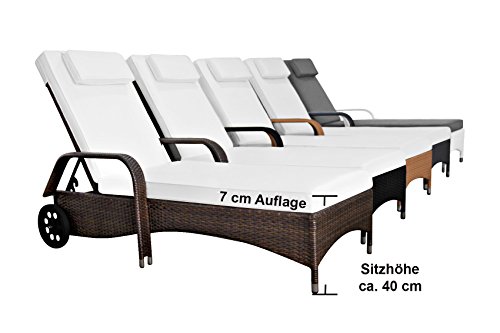 RS Trade Sonnenliege Toscana Braun/Grau - Outdoor Liege mit beständigem Poly-Rattan-Geflecht - verstellbare Rückenlehne - Armlehnen & breite Liegefläche - inkl. Kopfteil und Auflage – Bild 5