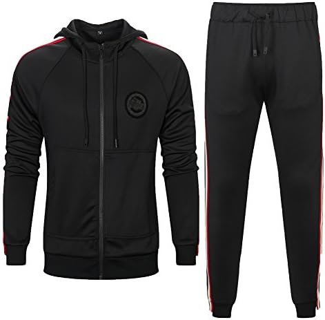 ASALI Mens Tracksuit Feather Wings Fashion Warm up Jog Suit with Clothes and Pants Black L 23