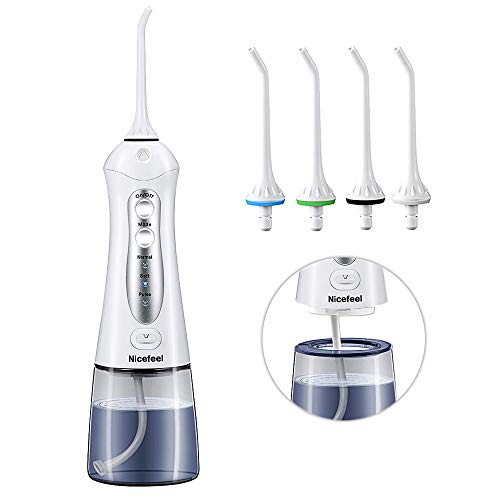 Cordless Water Flosser Teeth Cleaner, Nicefeel 300ML USB Rechargable 3-Mode Portable Oral Irrigator for Travel, IPX7 Waterproof Dental Water Flosser with 4 Jet Tips for Family - Thumbnail 7