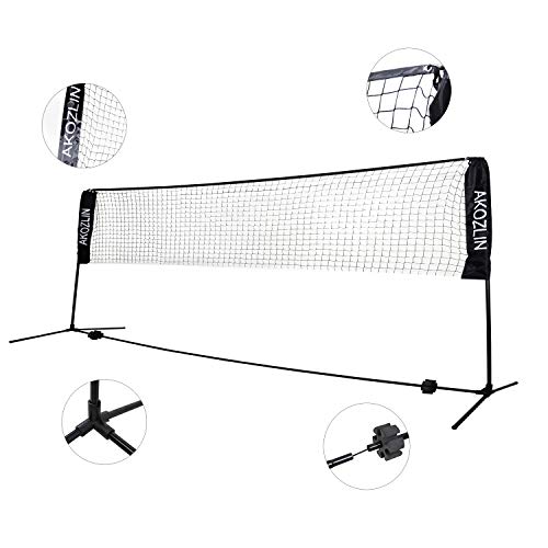 image for AKOZLIN Portable Adjust Height 2.8-5ft Tennis Badminton Net Set - Net 