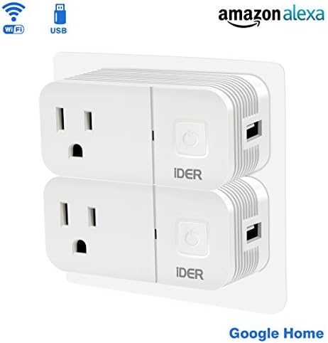 Smart Wifi Plug, 2 Packs Wireless Wifi Outlet with USB Port Remote Control Your Device from Any where Via Fre app, Work with Amazon Alexa &amp; Google Home, Time Function No Hub Required (2 Packs)