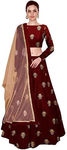 Generative Shoppe Women's Embroidered Taffeta Silk Semi-Stitched Lehanga Choli