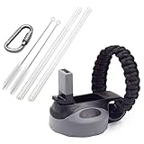 Flaskars Straw Lid for Hydro Flask Wide Mouth Water Bottle with Paracord Handle, 2 Straws, 2 Straw Brushes and Carabiner (Black/Gray)