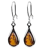 Amber Sterling Silver 925 Small Tiny Teardrop Earrings