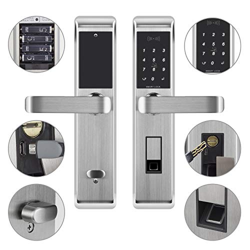 Klwenas Maec Fingerprint Bluetooth Smart Lock, Touchscreen Keyless Home Door Lock, Handle Direction Reversible, Silver - Thumbnail 5
