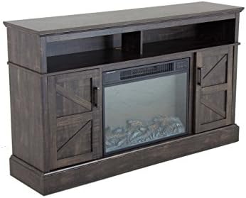 Oliver and Smith - Indoor Dark Brown Antique Farm Door Fireplace - Fireplace with Fireplace Insert - 60" W x 15" D x 36" H Entertainment System - Aspen 1