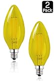 Luxrite LR21266 (2-Pack) Yellow LED Filament Candelabra Light Bulb, 4-Watt Equivalent to 40w Incandescent, Bright Yellow Color, 350 Lumens, 15,000 Hr Life, E12 Candelabra Base