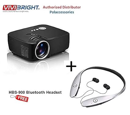 Vivibright GP70 LED Projector 1200 lumens (800*480 )Multimedia Beamer Mini Portable 1080p with HBS-900 Bluetooth Headset Free