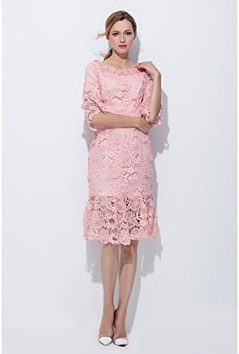 JIALELE Women's Daily Going out Cute Casual Sheath Midi Above Knee Dress, Embroidered Lace U Neck Half Sleeves