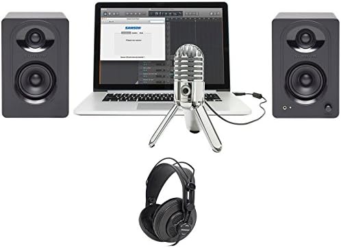 Samson Podcast Podcasting Microphone+Studio Headphones+Pair Monitor Speakers