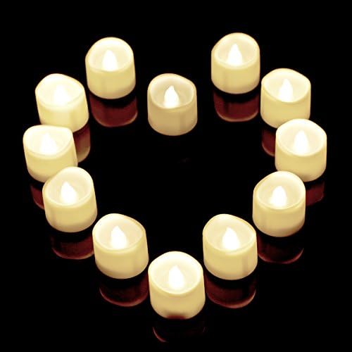 Flameless Candles,Timer 12 White Bright Flickering Bulb Battery Operated Realistic Decor Unscented LED Tea Light Candle,Timer LED Mars Flameless Candles,Fake Candles,Tealights For Halloween, Christmas
