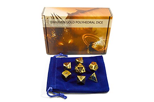 image for Artemis Brown Trading Company Metal DnD Dice Set (7) - Gold, Shiny Fin