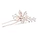 Mariell Handmade Rose Gold Bridal Hair Pin Stick - Silvery Leaves, Freshwater Pearls & Crystal Sprays