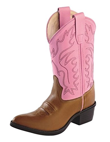 Old West Girls' J Toe Western Boot (Toddler, Tan Canyon/Pink, 2.5 Little Kid M