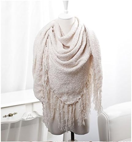 Women Autumn Winter Retro Pure Color Tassel Knit Triangle Scarf Shawl