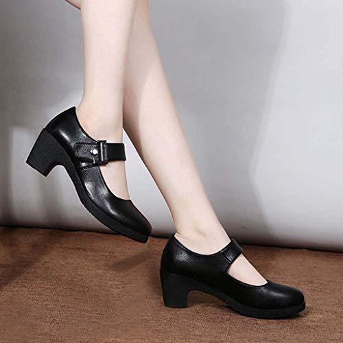 Womens Buckle Strap Dance Leather Shoes - Rumba Waltz Prom Latin Tango Ballroom Party Block Heel PU Dance-Shoes (Black, US:7) - Thumbnail 2