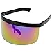 Elite Futuristic Oversize Shield Visor Sunglasses Flat Top Mirrored Mono Lens 172mm (Blue/Purple/Yellow Mirror, 172)