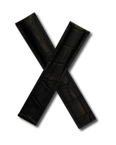 22mm Black Alligator-style Genuine Leather Watchband with Black Stitching to fit TAG Heuer Monaco, Silverstone & Targa Florio (Spring bars included)