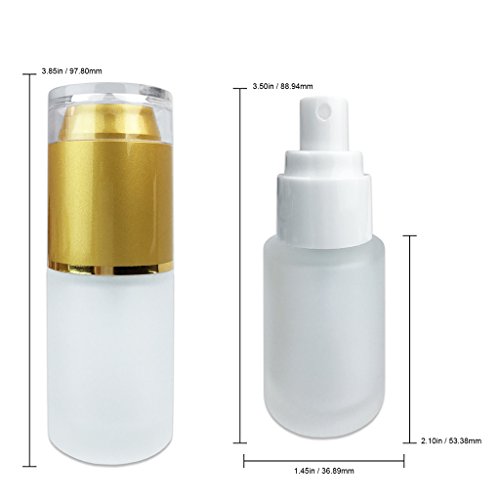 8 Piece ( 4 x 1/2oz and 4 x 1 oz ) Pana Gold Frosted Glass Spray Bottle with Fine Mist Atomizer and Cap for Fragrances, Aromatherapy Essential Perfume Oils Rubbing Alcohol and Blends Liquids (Gold)