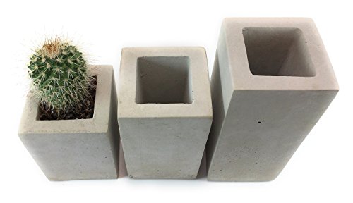 Square Concrete Succulent Planters / Air Plant Holder / Vase. (set of 3) Natural Gray. - Thumbnail 2