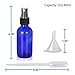Olilia 2 oz Cobalt Blue Glass Spray Bottles with Black Fine Mist Sprayer Pack of 12, Mini Funnel and Transfer Pipettes included