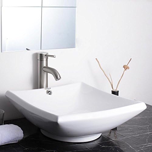 Aquaterior 16-3/4"Lx16-2/3"Wx5-4/5"H Square White Porcelain Ceramic Bathroom Sink w/ Free Chrome Drain and Overflow