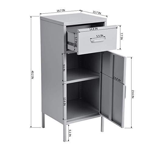 HouseinBox Storage Cabinets Living Room Metal Cabinet Standing Office Organizer Grey - Thumbnail 2