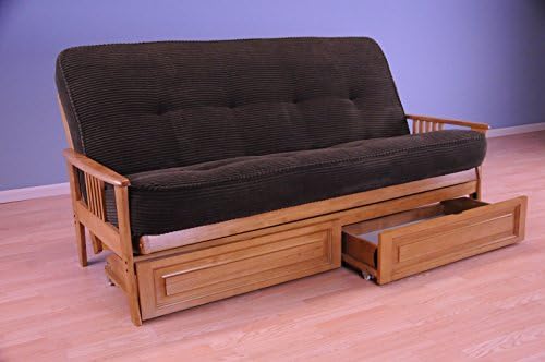 Jerry Sales Capri Futon Wood Honey Brown Frame and Tantra Mattress Set w/8 Inch Innerspring Matt Sofa Bed (Mattress and Frame and Drawers)