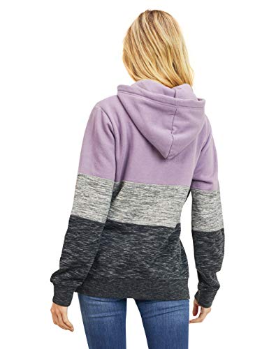 Women's Ultra Soft Fleece Tri-Color Block 1/4 Zip-Up Pullover Hoodie Sweatshirt, Dusty Purple, X-Large