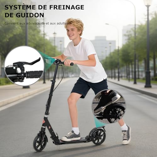 ISE Folding Scooter with 2 Aluminium Wheels, Adjustable Handlebar Height, Double Shock Absorption and Braking System, Ferris Wheel with Non-Slip Tyre, for Adults and Teens from 12 Years to 100 kg