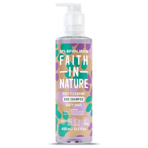 Faith In Nature Natuurlijke lavendel hondenshampoo, veganistisch en dierproefvrij, geen SLS, siliconen of parabenen, diepe reiniging, voor vuile honden, 400ml