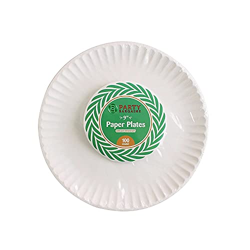 PARTY BARGAINS 9 Inch Uncoated White Paper Plates (300 Count