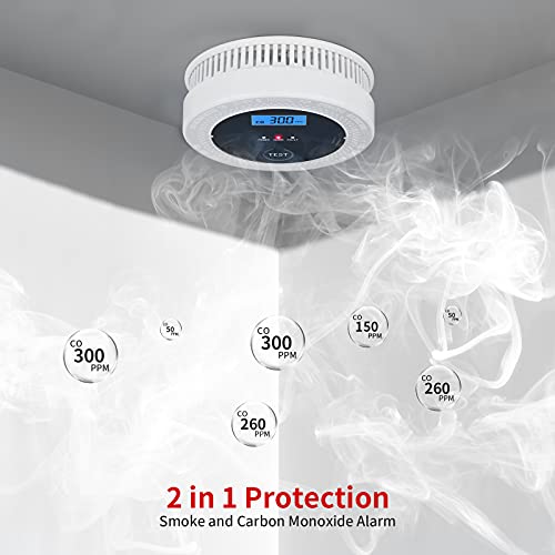 PETRICOR Smoke and Carbon Monoxide Alarm Detector with Photoelectric Sensor, LCD Display, Battery Operated. Home Fire & CO Alarms Detector (Not Hardwired) 2 Packs.