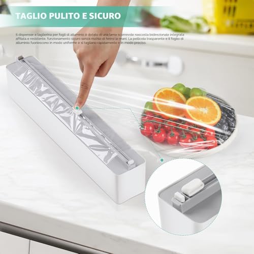 Quasziwa Wall Aluminium and Foil Dispenser – Magnetic Suction Kitchen Film Cutter, Upgrade Paper Dispenser Foil/Aluminium Film with Sharp Cutters, White