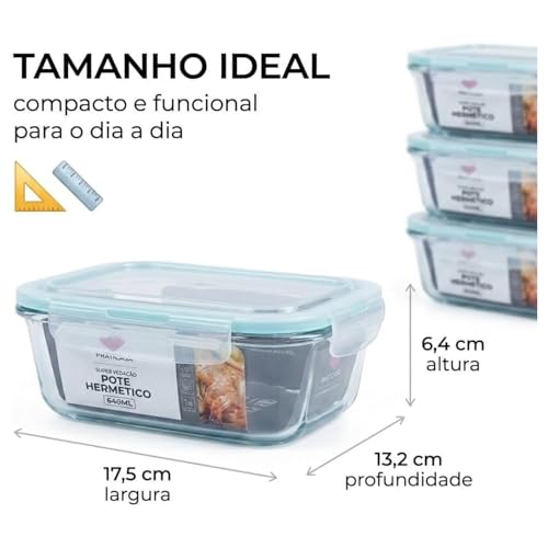 Pote de Vidro Hermético 640ml Retangular Kit 10 Unidades Marmita