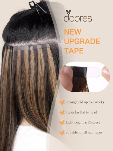 DOORES Hair Adhesives Extensions, Balayage Chocolate Brown to Honey Blonde 50cm 20 Inch 50g 20pcs, Remy Tape in Hair Extensions Natural Remy Straight Extensions
