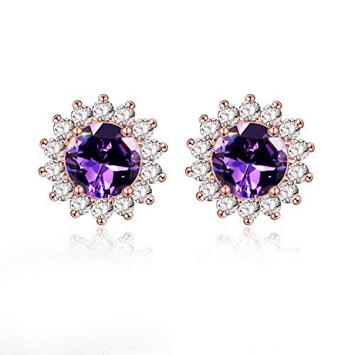 Uloveido Women 925 Sterling Silver Oval Cut Natural Amethyst Stud Earrings Rose Gold Plated February Birthstone Gemstone Drop Earrings for Girls Birthday Gift FR005 (0.5ct * 2pcs)