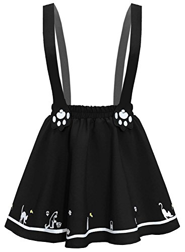 ArjungoWomen's Cute Cat Paw Embroidered Detachable Suspender Pleated Lolita Mini Skirt