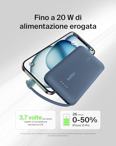 BoostCharge Power Bank 10000mAh con Cavo USB-C Integrato - Blu