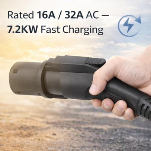 EVGATSAUTO Adaptador de Carga EV, Tipo 1 a Tipo 2 Conector de Cargador EV Adaptador de Carga de Vehículos Eléctricos Protección IP54 16A 32A 230V Universal