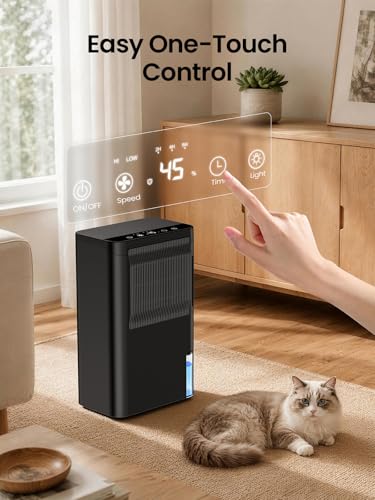 Globexis Dehumidifiers for home up to 1500 Sq.Ft, 86 Oz Tank, Quiet 35dB Rotary Dehumidifier with Drain Hose, Auto Shutoff, Works at 1°C/34°F, Dehumidifiers for Basements, Bedroom, Closet, RV, Black