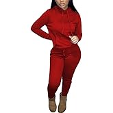 HTD Two Piece Outfits for Women Casual Sweatsuits Set Long Sleeve Hoodie Tracksuit Pullover Jogger Sweat Pants Set