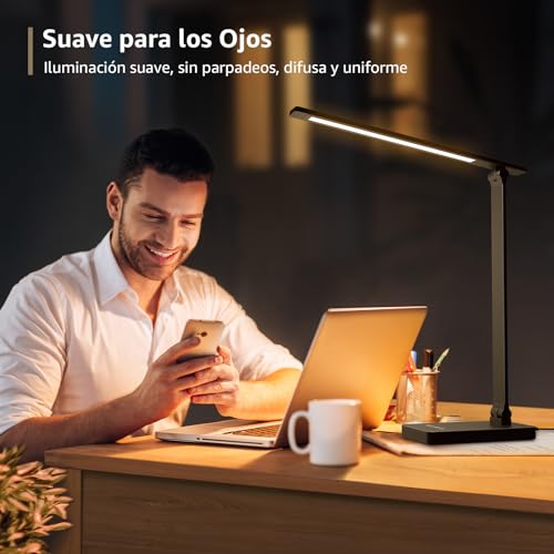 Lepro Lámpara de Escritorio LED, Luz de Mesa Metálica 9.5W 750 Lúmenes, 5 Modos de Color y 5 Niveles de Brillo, Lámpara Regulable para Oficina en Casa, Lectura, Manualidades, Costura, Negro